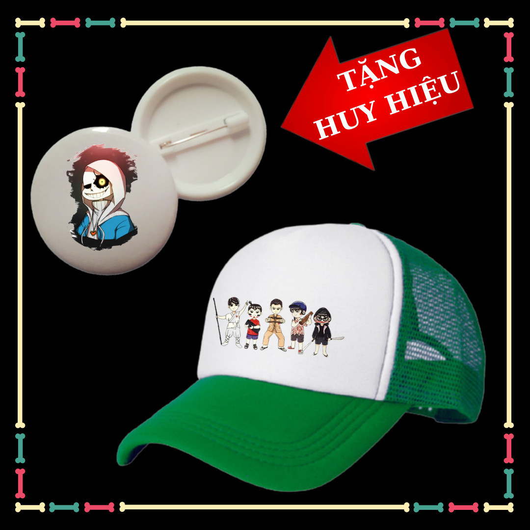 Mũ lưỡi trai cho bé in hình Biệt Đội Gangster, Kèm Huy hiệu Sans Undertale
