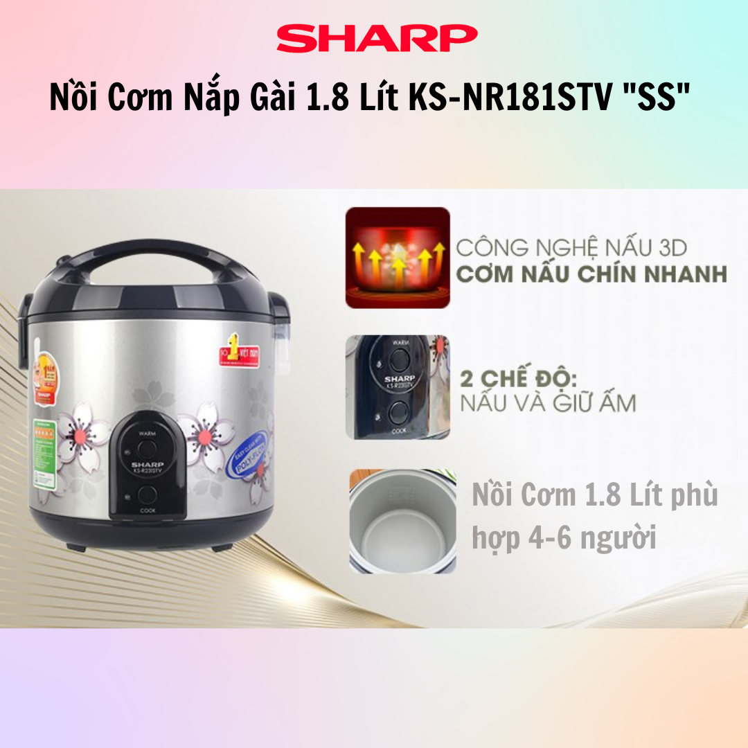 Nồi Cơm Điện Sharp KS-NR181STV SS - 1.8 Lít - Hàng chính hãng