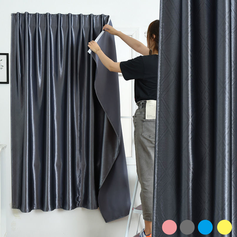 Rèm Trang Trí Nhà Cửa Tự Dính Màu Trơn Tối 100% Rèm Nhỏ Cửa Sổ Phòng Ngủ Được Thiết Kế Hiện Đại Màu Xanh Lam Langsir Miễn Phí Lắp Đặt