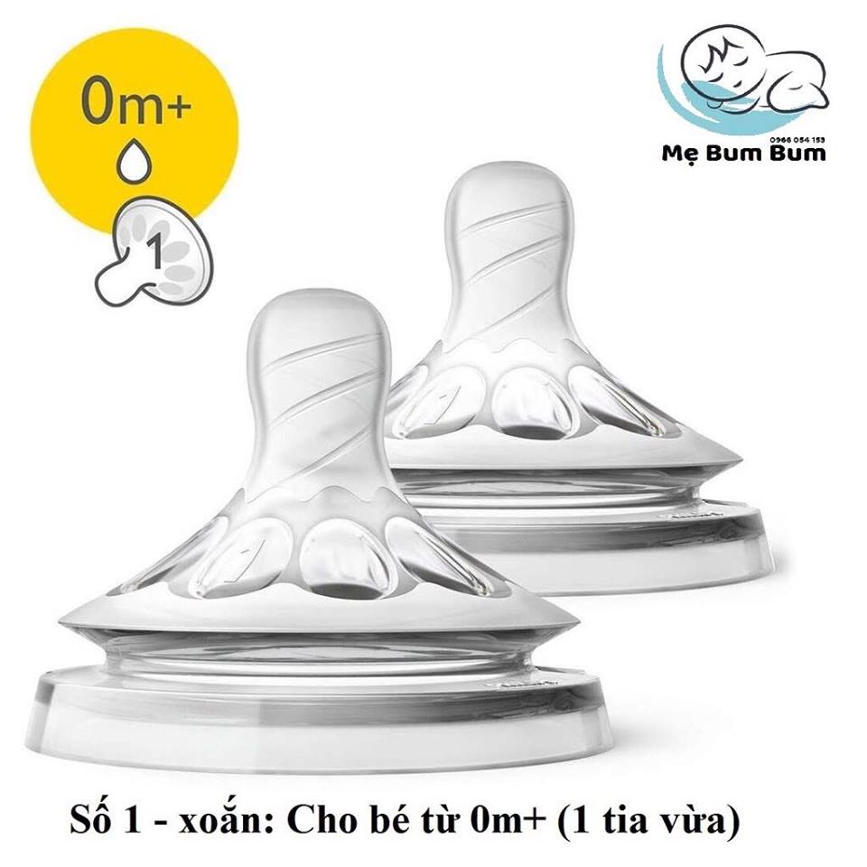 Vỉ 2 NÚM TY PHILIP AVENT BÌNH CỔ RỘNG ĐỦ SIZE (0-5)