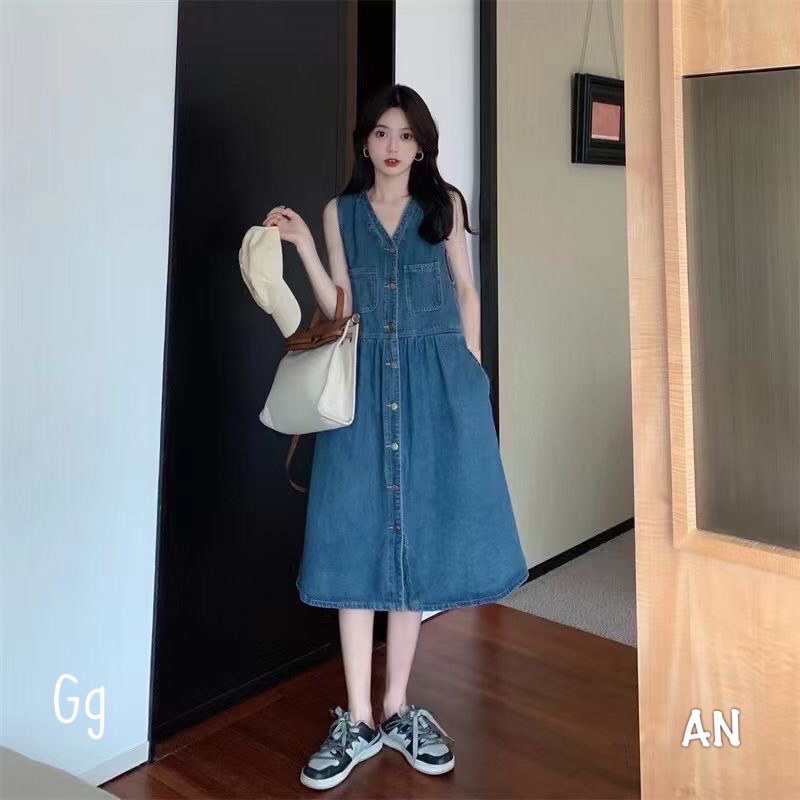 Đầm jean suông cổ chữ v cá tính from 50kg trở lại