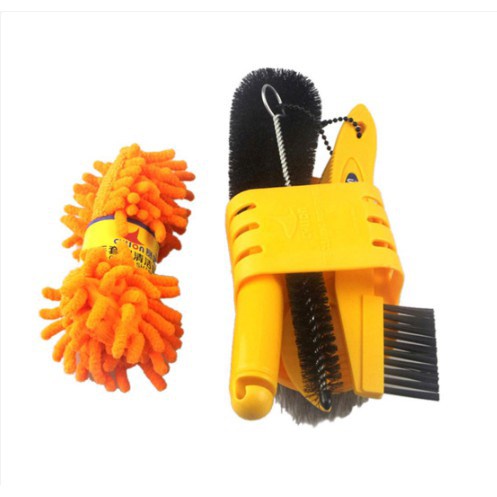 Bộ vệ sinh xe đạp - xe máy đa năng 7 món (6 dụng cụ rửa xe  bàn chải sên)