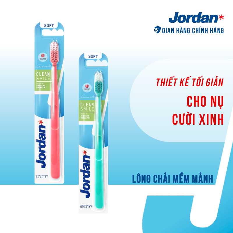 Bộ 2 Bàn chải đánh răng Jordan Clean Smile lông siêu mềm bảo vệ nướu nhạy cảm  - xuất xứ : Malaysia