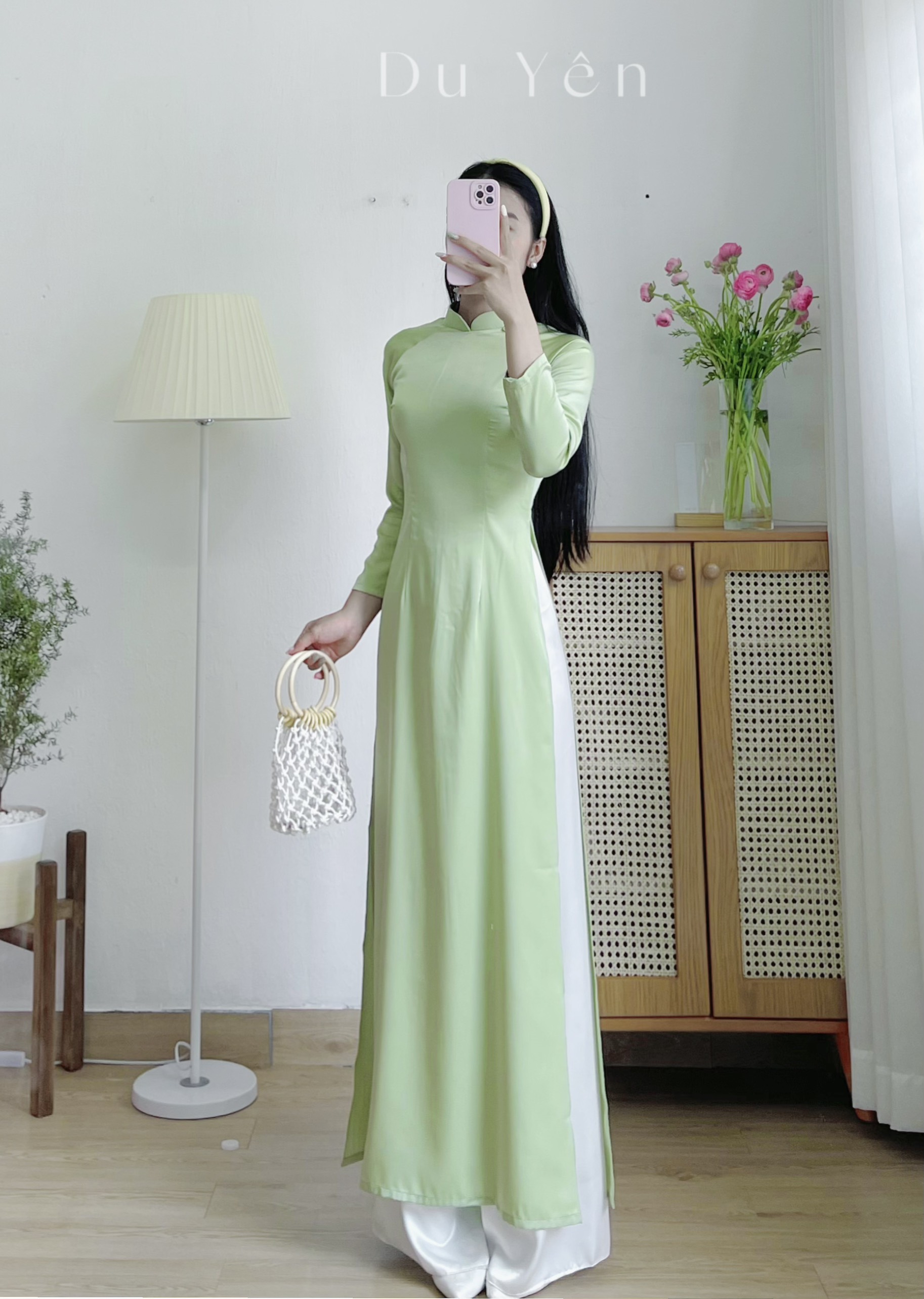 Áo Dài Cách Tân Lụa Tây Thi , Áo Dài Thụy Xanh Bơ (Áo Dài Thiết Kế Du Yên)