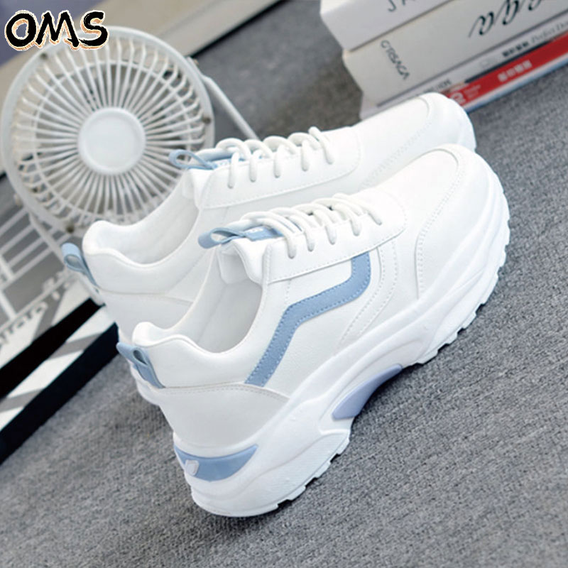 OMS Giày Nữ Màu Trắng Giày Nữ Mặt Da Thoáng Khí đế Dày Giày Thể Thao Nữ Kiểu Phúc Cổ