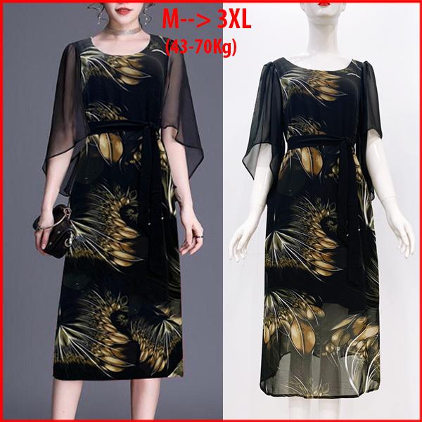 Shoppro-dress suông middle age dress suông middle-aged dress suông chiffon U50 dress suông delivery lace dress suông elegant dress suông sleeve fairy wings print trims peony column waist 3205 3265 3269 3285 3348 3356