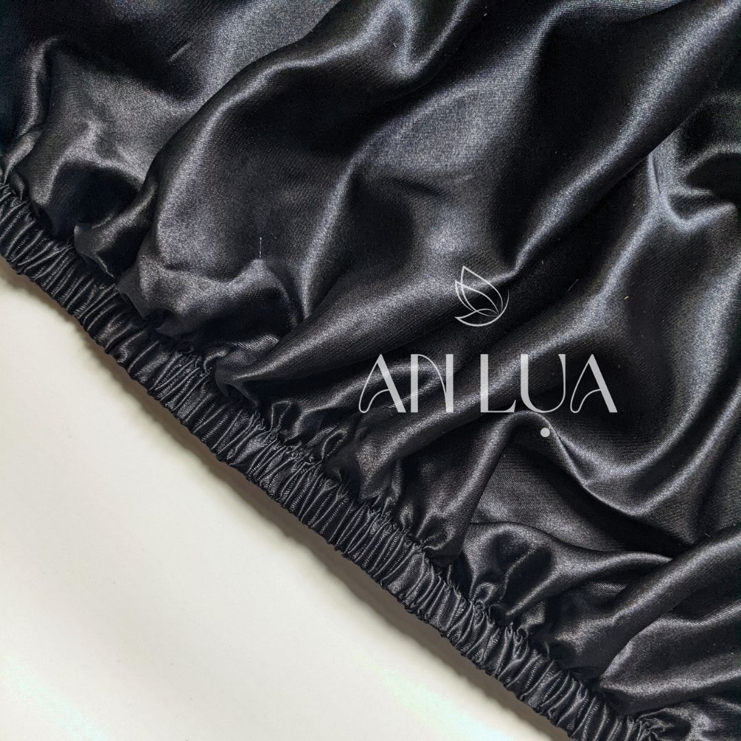 Bộ chăn drap 5 món An Lụa vải lụa mịn mát và thân thiện cho da - Đen