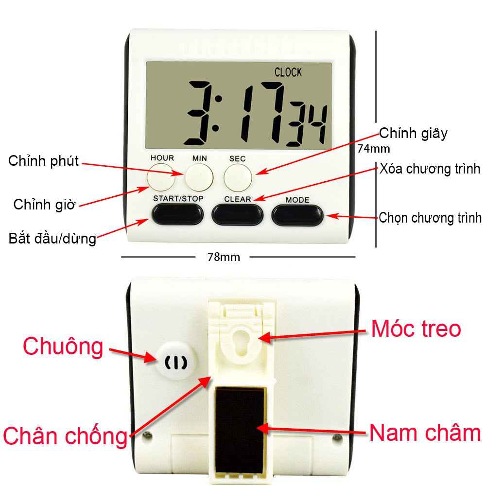 Đồng Hồ Bấm Giờ Đếm Ngược Điện Tử Mini V3