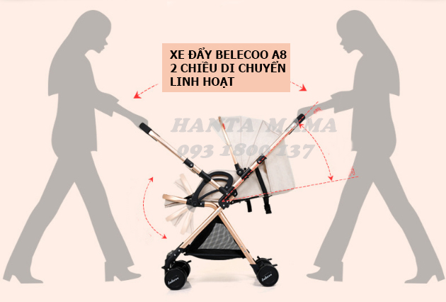 Xe đẩy Belecoo A8 2 chiều 3 tư thế, xe đẩy em bé