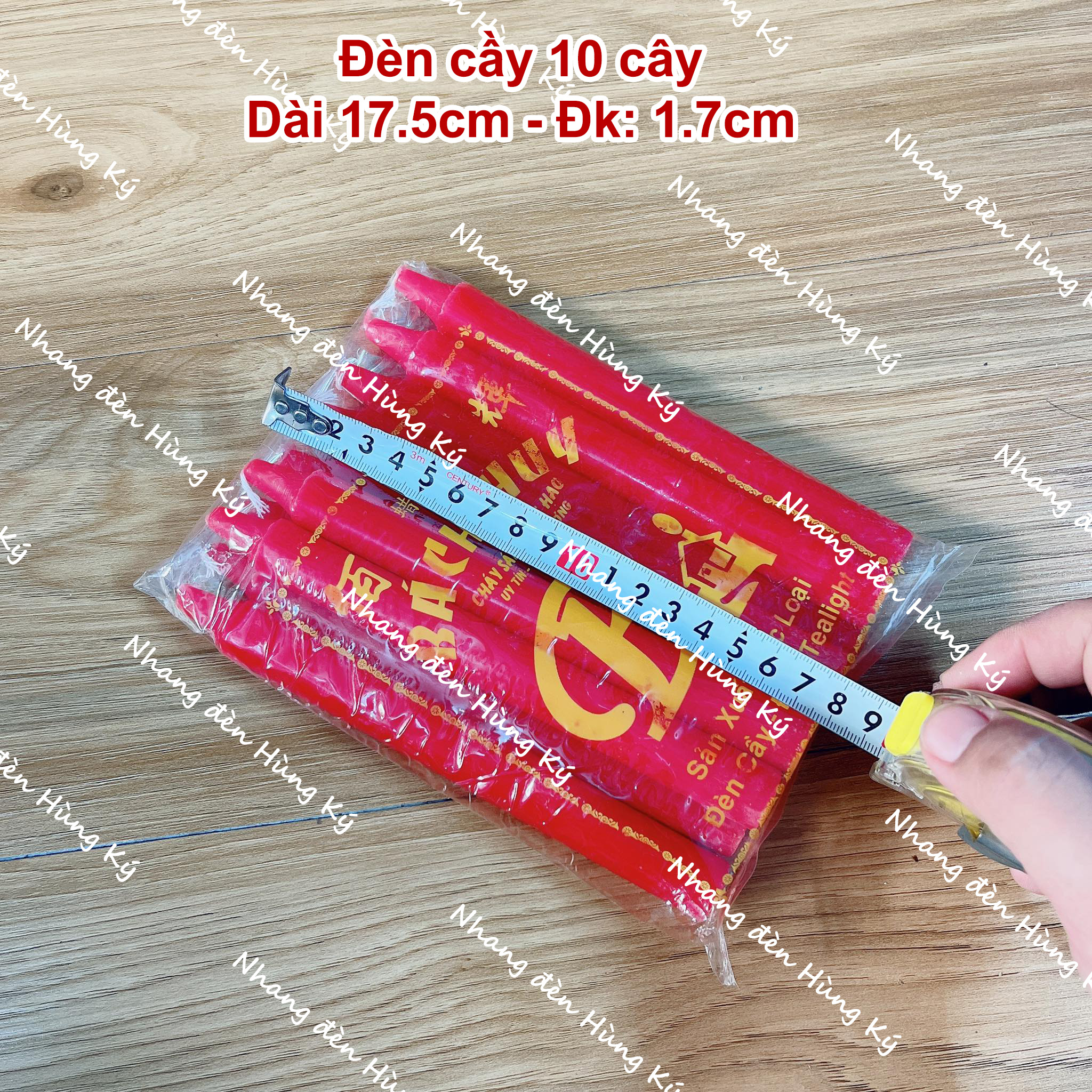 Đèn cầy sáp đỏ 10 cây cao 17.5cm