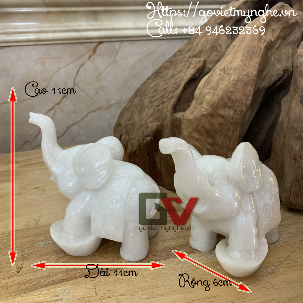 Combo 2 Tượng voi đá trang trí phong thủy bàn làm việc chiêu tài giữ lộc - Dài 11cm x Cao 11cm - Màu Đen Tuyền