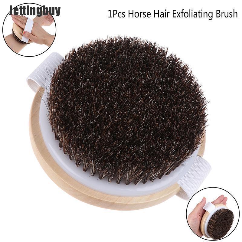 Jettingbuy Wood Natural Horse Hair Bath Body Brush Cellulite Shower Dry Skin Exfoliation