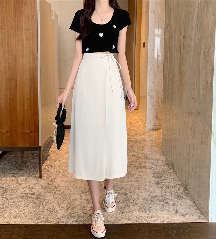 Chân váy nữ Ulzzang dáng dài tiểu thư chân váy midi 2 tà thắt nơ lưng chân váy xẻ tà mẫu mới hot