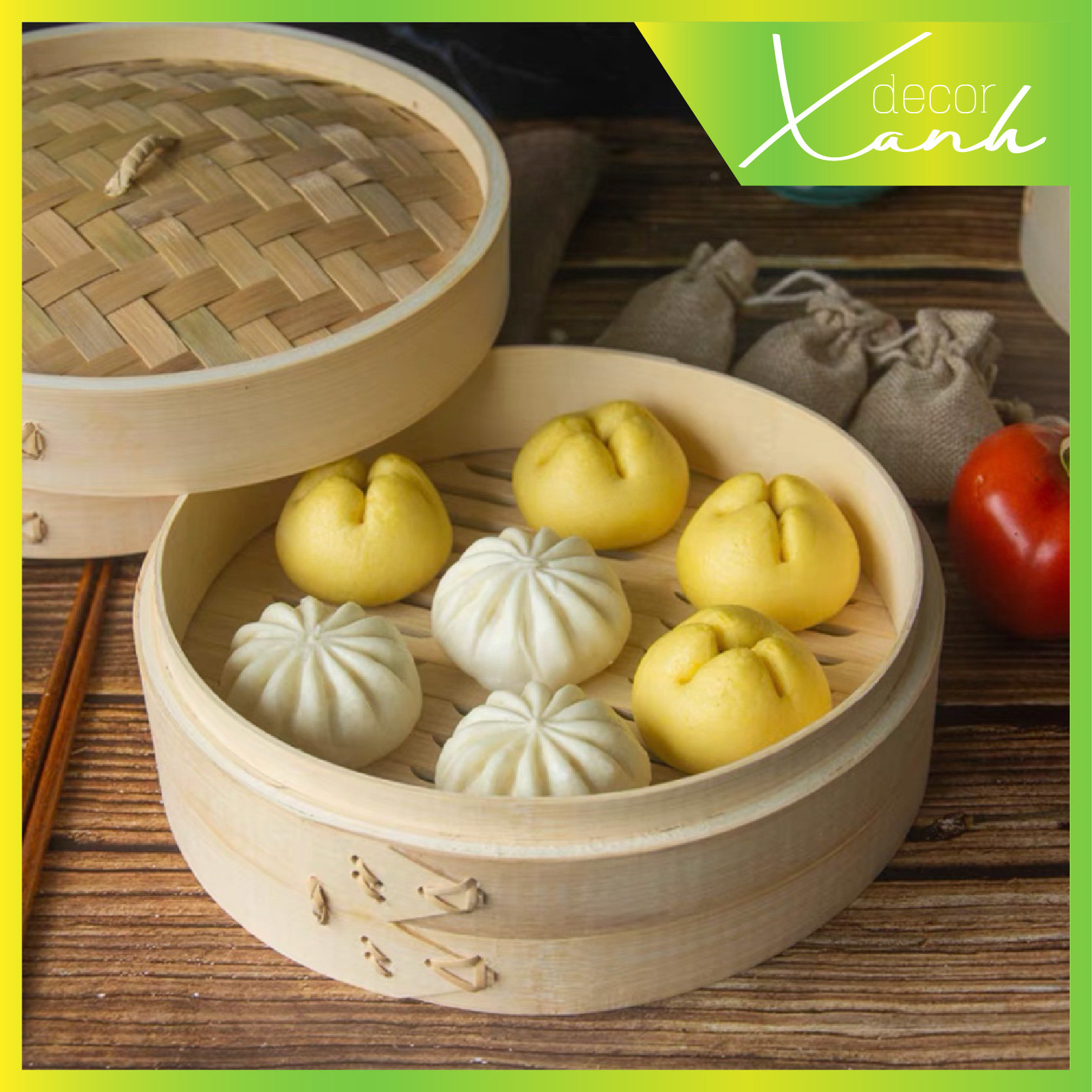 [An toàn thực phẩm] Xửng hấp tre, lồng hấp tre bánh bao, dimsum (có nắp)