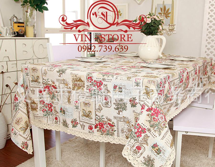 140X220cm KB005 Khăn trải bàn Hoa Hồng Đỏ Vinstore Homedecor khăn trải bàn đẹp khăn ăn khăn bàn tablecolths tableware flower canvas vintage tea dining table cafe fabric linen cotton