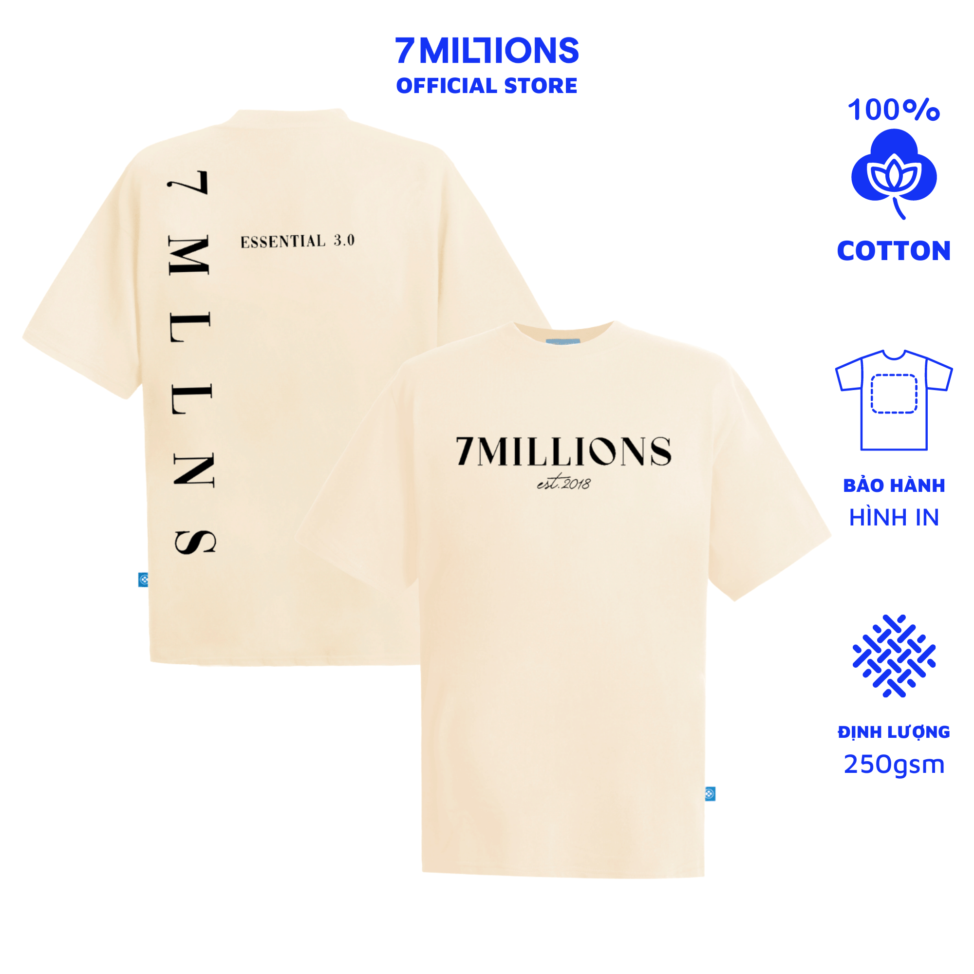 Áo Thun Unisex Cổ Tròn 7MILLIONS Basic 3.0 - Màu Tan - 100% Cotton 2 chiều - Form Oversize.
