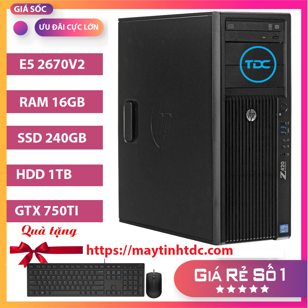 Case Máy Tính Để Bàn HP Z420 CPU E5 2670 V2 Ram 16GB,SSD 240GB,HDD 1TB,Card Rời GTX 750TI Chuyên đồ họa /Game nặng. Hàng nhập khẩu Mỹ, Nhật / bảo hành 12 tháng