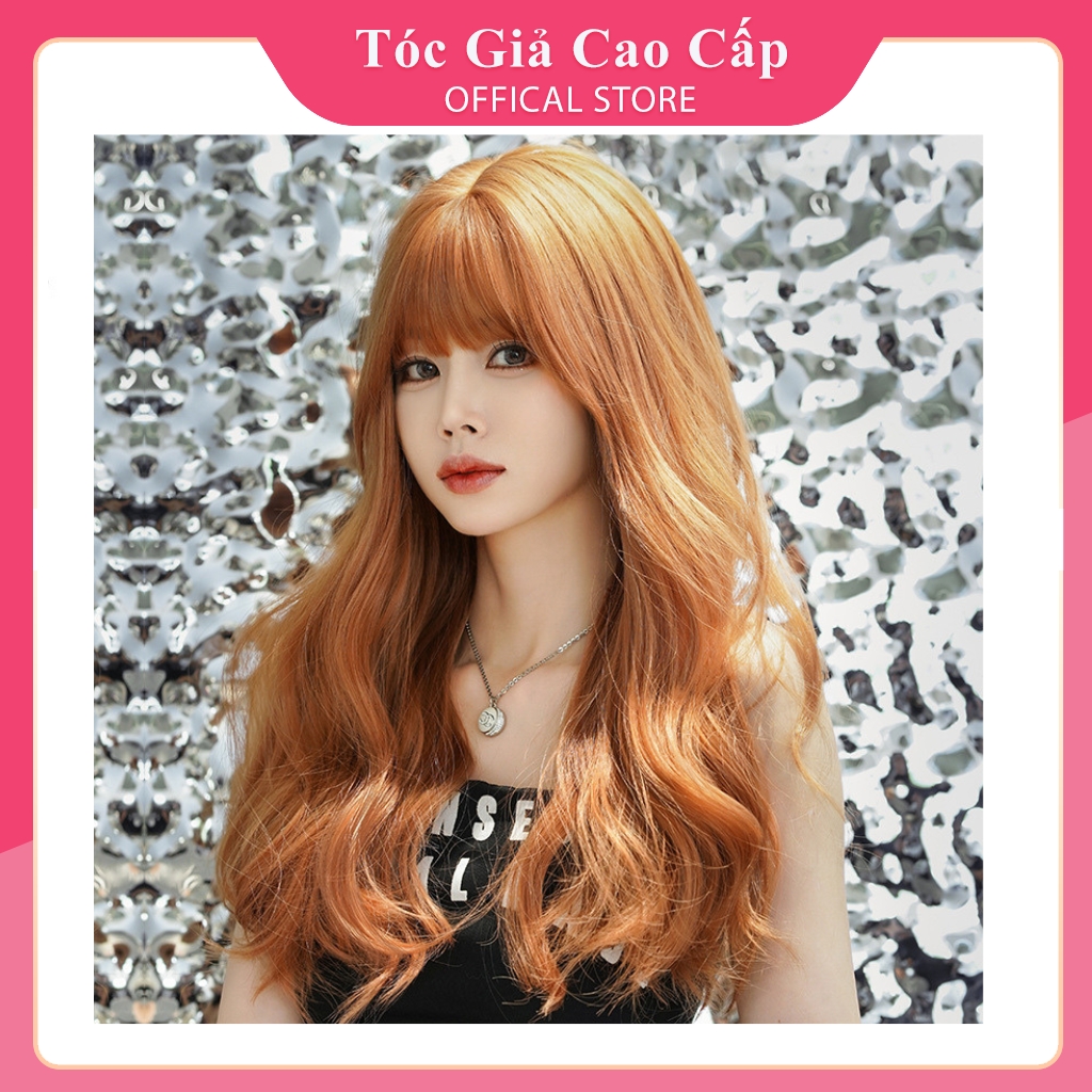 Tóc giả nữ nguyên đầu xoăn màu cam, mẫu mới, tặng kèm lưới trùm wig