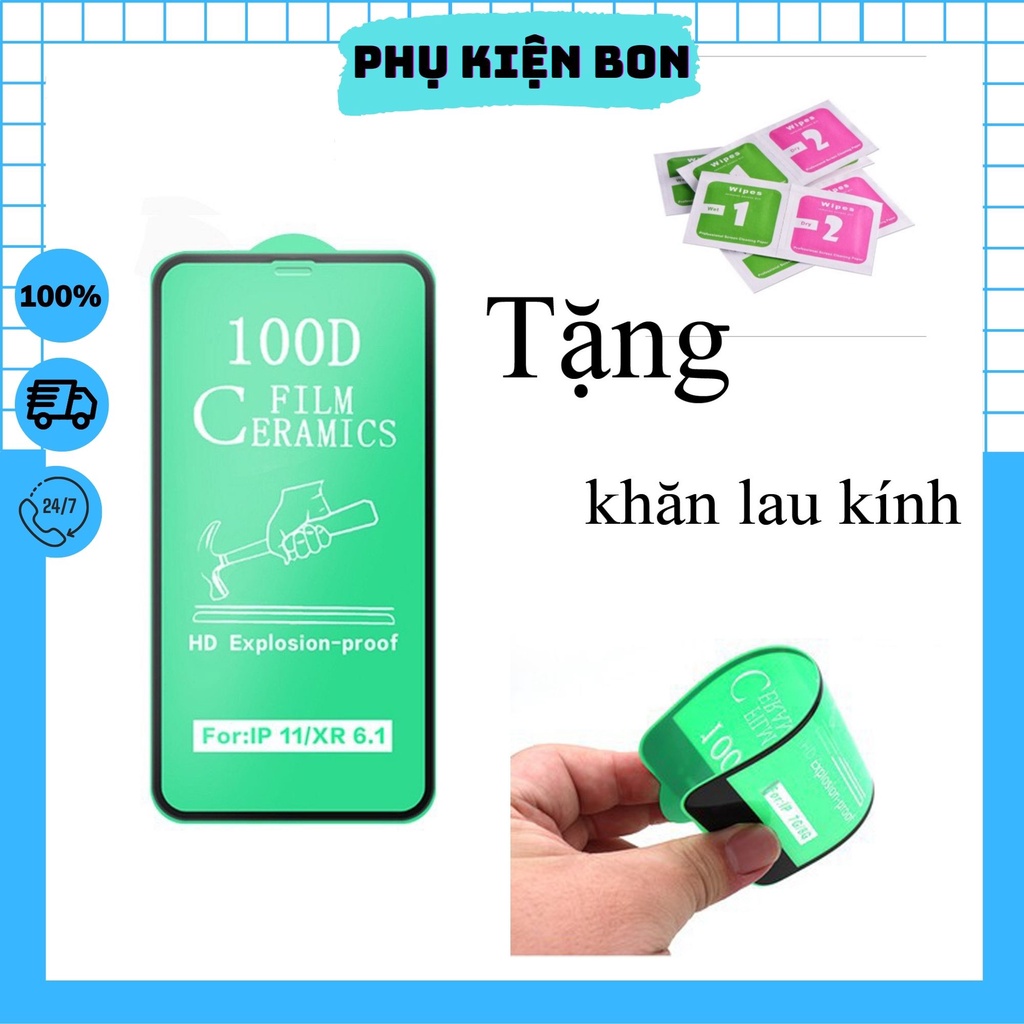 Kính cường lực gốm dẻo 100D, siêu mỏng, siêu dẻo không sứt mẻ cho iphon.e 6 đến 11ProMax