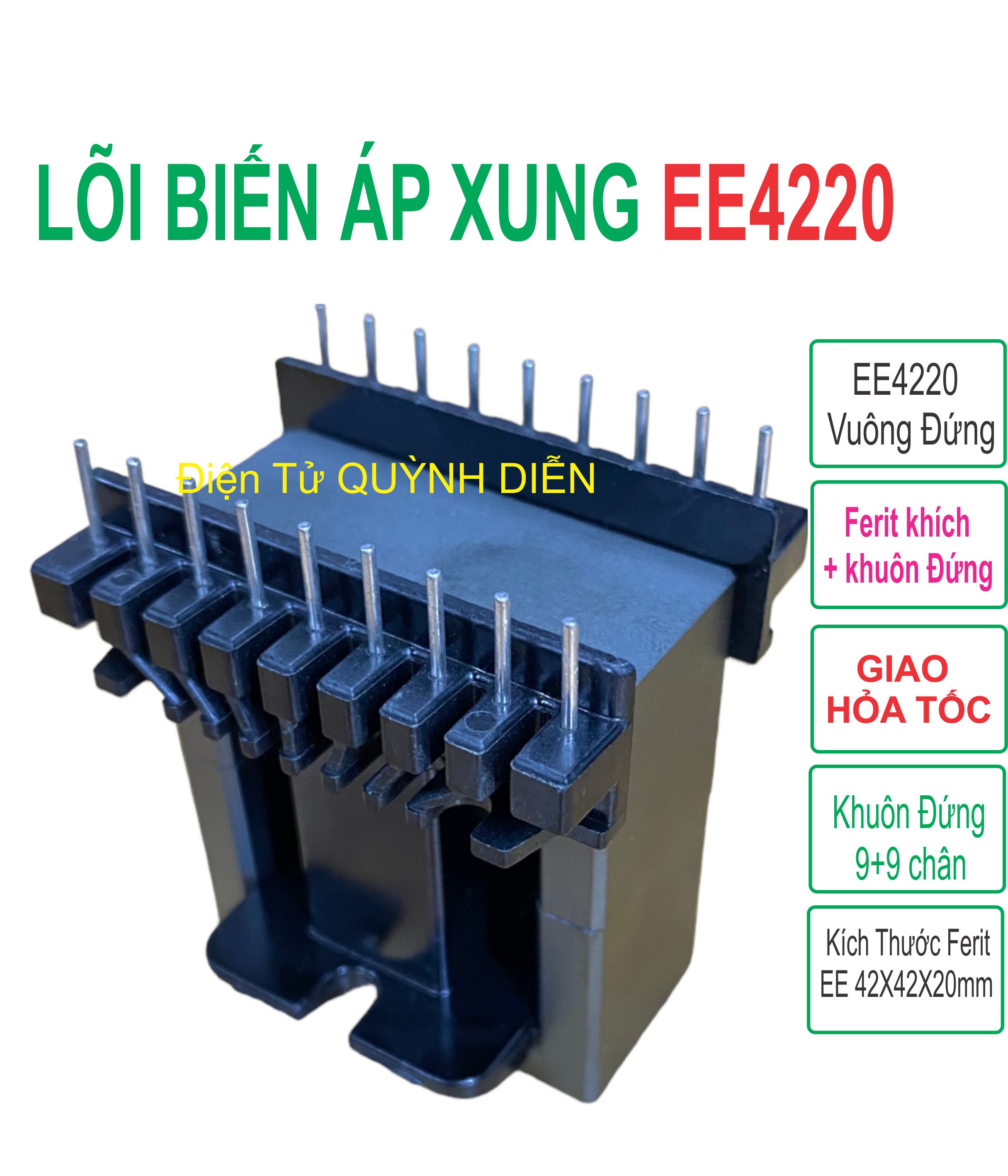 Lõi biến áp xung EE42 20MM vuông đứng (9+9)