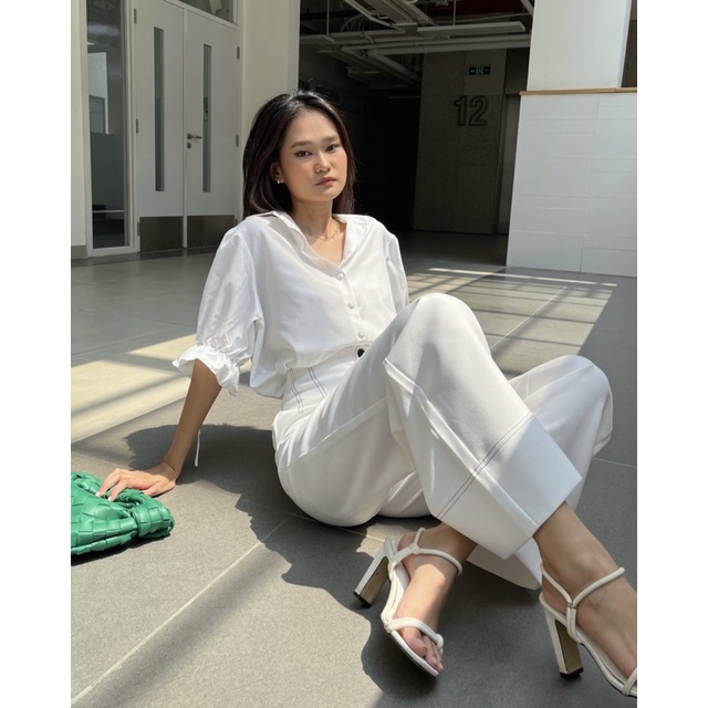 [Nhập mã LAZFASHION34-giảm 15% tối đa 99k/600k]SAP - Áo sơ mi tay nơ nút bọc thanh lịch
