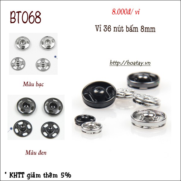 Vỉ nút bấm 36 cái - nút áo bấm 8mm bt068