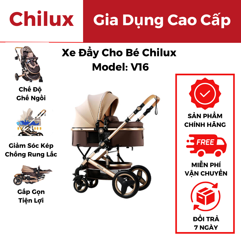 Xe đẩy cho bé Chilux V1.6 - 9 tính năng tiện dụng cho mẹ và bé