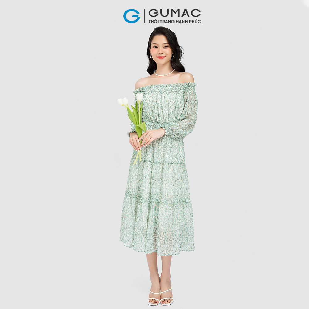 Đầm nữ GUMAC, đầm nữ maxi trễ vai DC08059