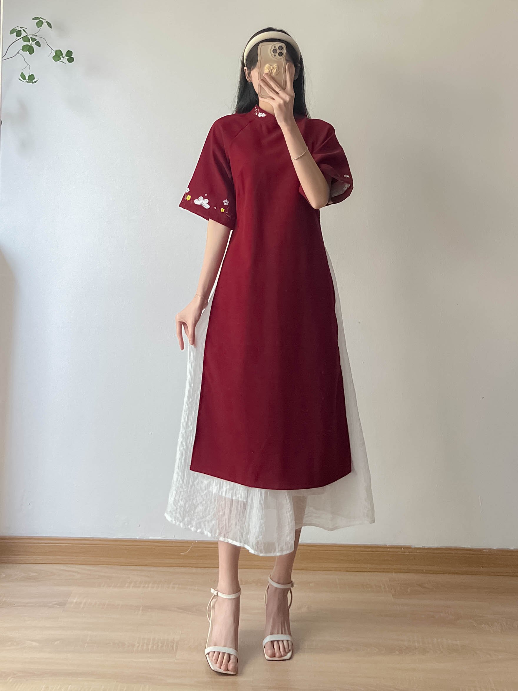 Sét áo dài cách tân nhung thêu hoa kèm chân váy voan tơ - 247StoreFashion - Aodai1530_P13K17