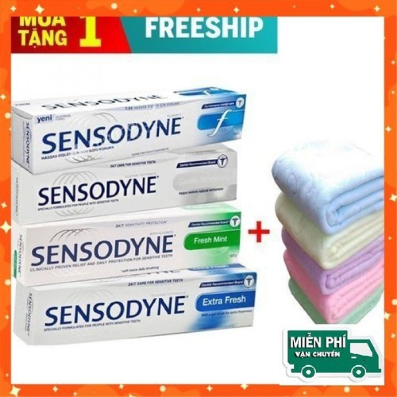 [ Free Ship ] Combo 4 tuýp kem đánh răng Sensodyne TẶNG 1 khăn tắm xuất nhật bản to 140x70cm