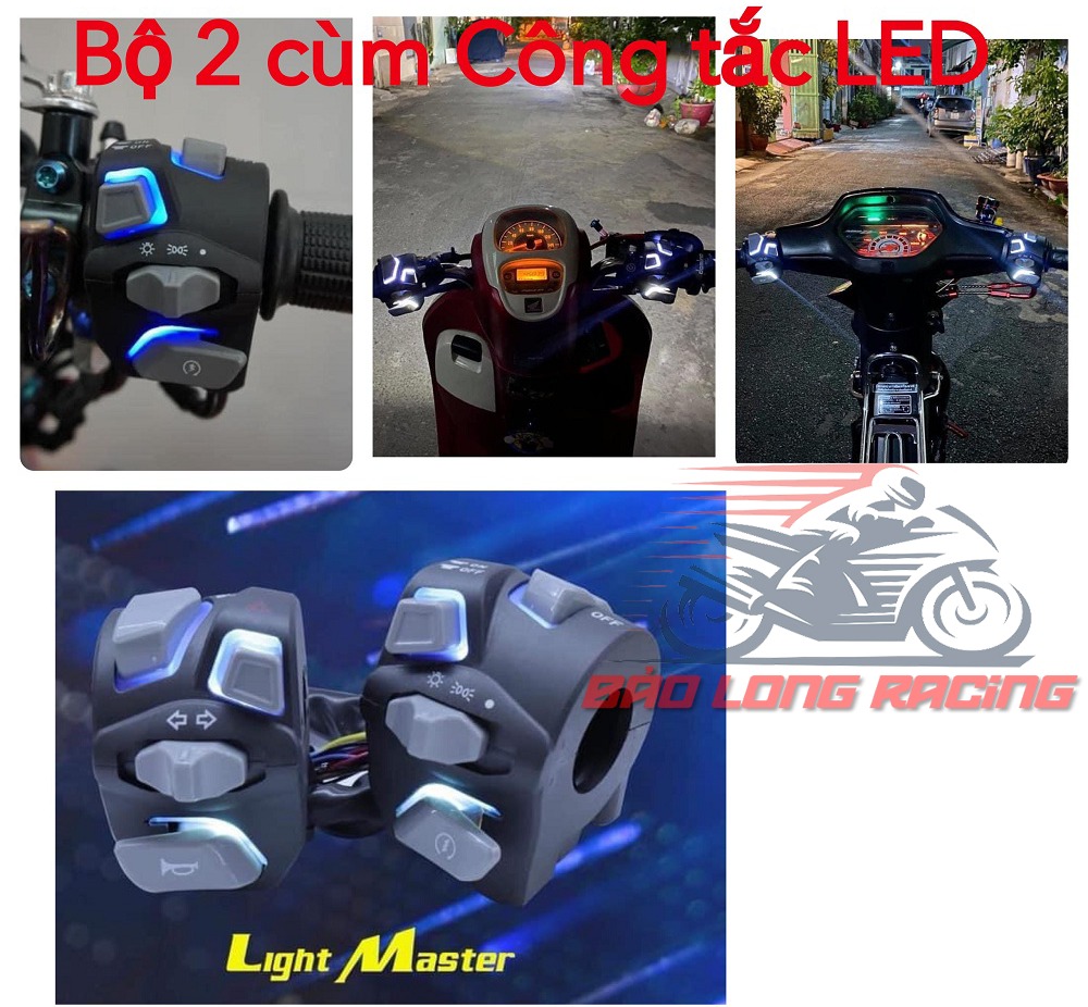 Cùm Công tắc đèn Led Light Master đỏ và xanh ngẫu nhiên gắn xe máy,Sản Phẩm Chất Lượng