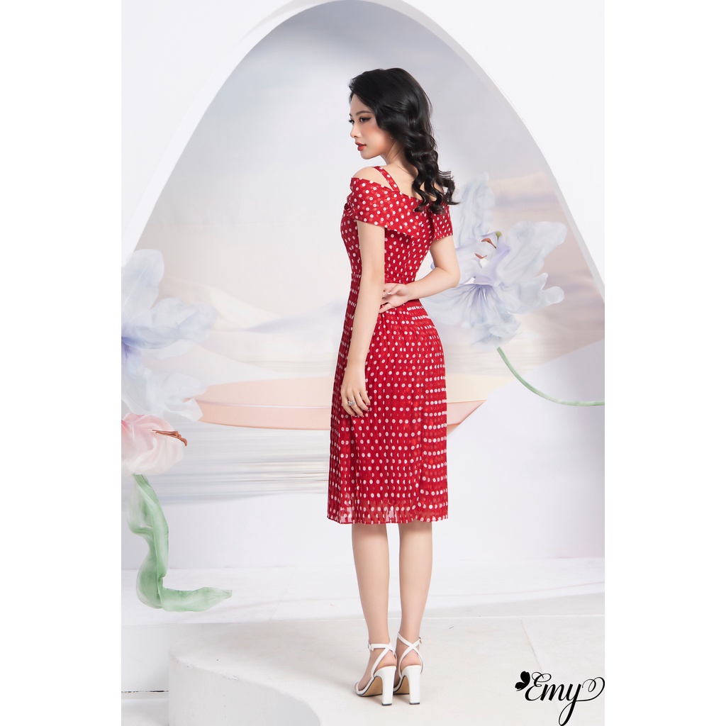 Đầm EMY EM6758 Xoè Đỏ Bi Dập Ply