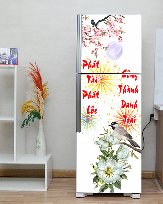Decal cao cấp chống thấm dán tủ lạnh - Mẫu Xuân 2023