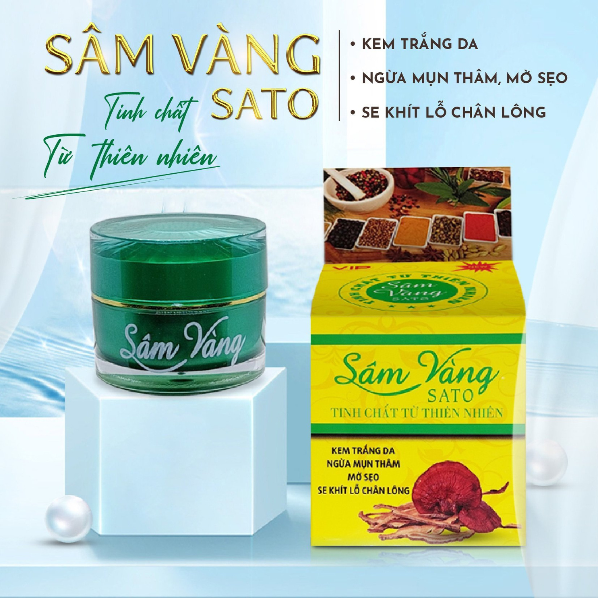 Kem Mụn Sâm Vàng Sato Thảo Dược Tinh Chất Từ Thiên Nhiên 8G
