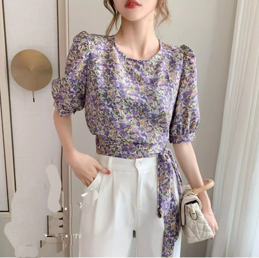 ÁO HOA CROPTOP THẮT NƠ EO XINH XẮN