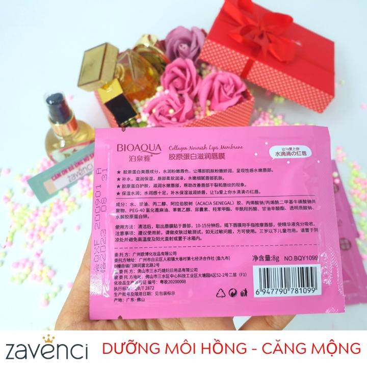 Mặt nạ môi BIOAQUA zavenci phục hồi dưỡng môi hồng hào và căng quyến rũ chính hãng nội địa Trung Quốc (lẻ-1 miếng)