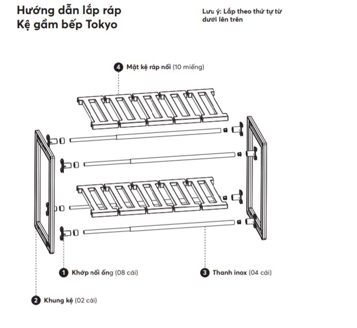 Kệ gầm bếp Tokyo thiết kế hiện đại, tháo lắp dễ dàng, cấu tạo chắc chắn, chịu lực tốt, dùng trong nhà bếp, phòng ăn, dụng cụ gác bếp