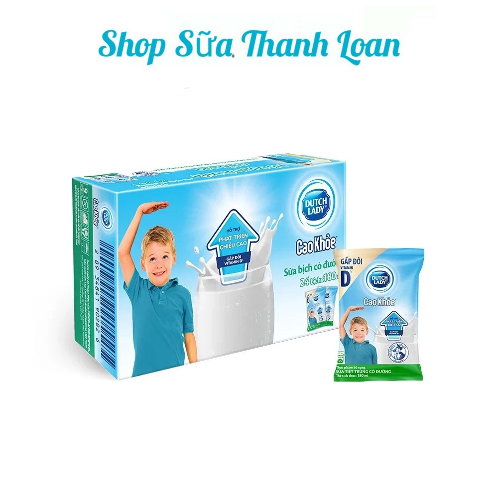 (HSD T1-2025) Thùng 24 bịch Sữa Tiệt Trùng Dutch Lady Cao Khỏe 180ml.