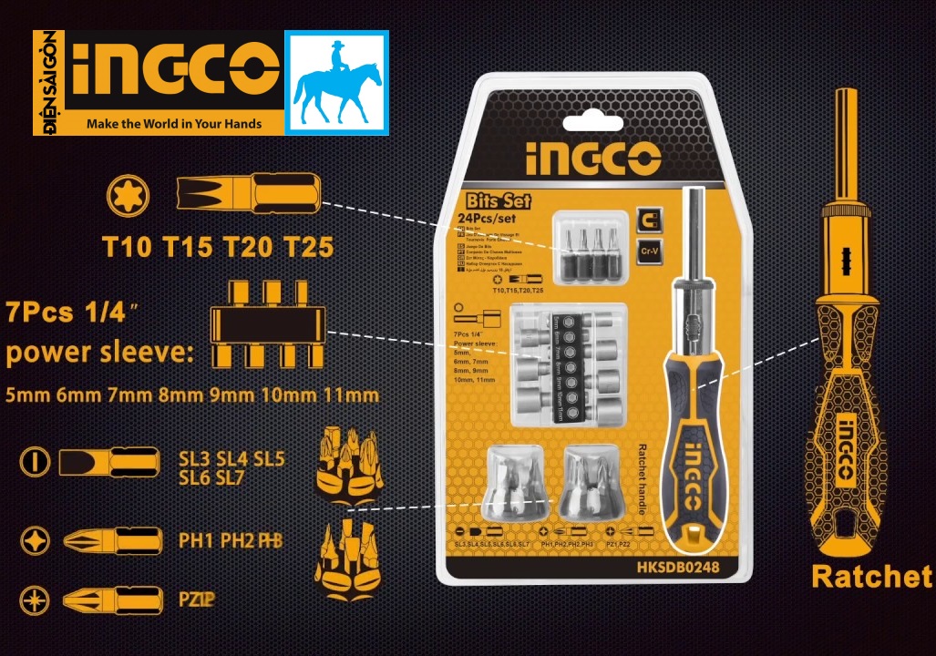 Bộ 24 công cụ tuốc nơ vít đa năng Bits Set INGCO HKSDB0248
