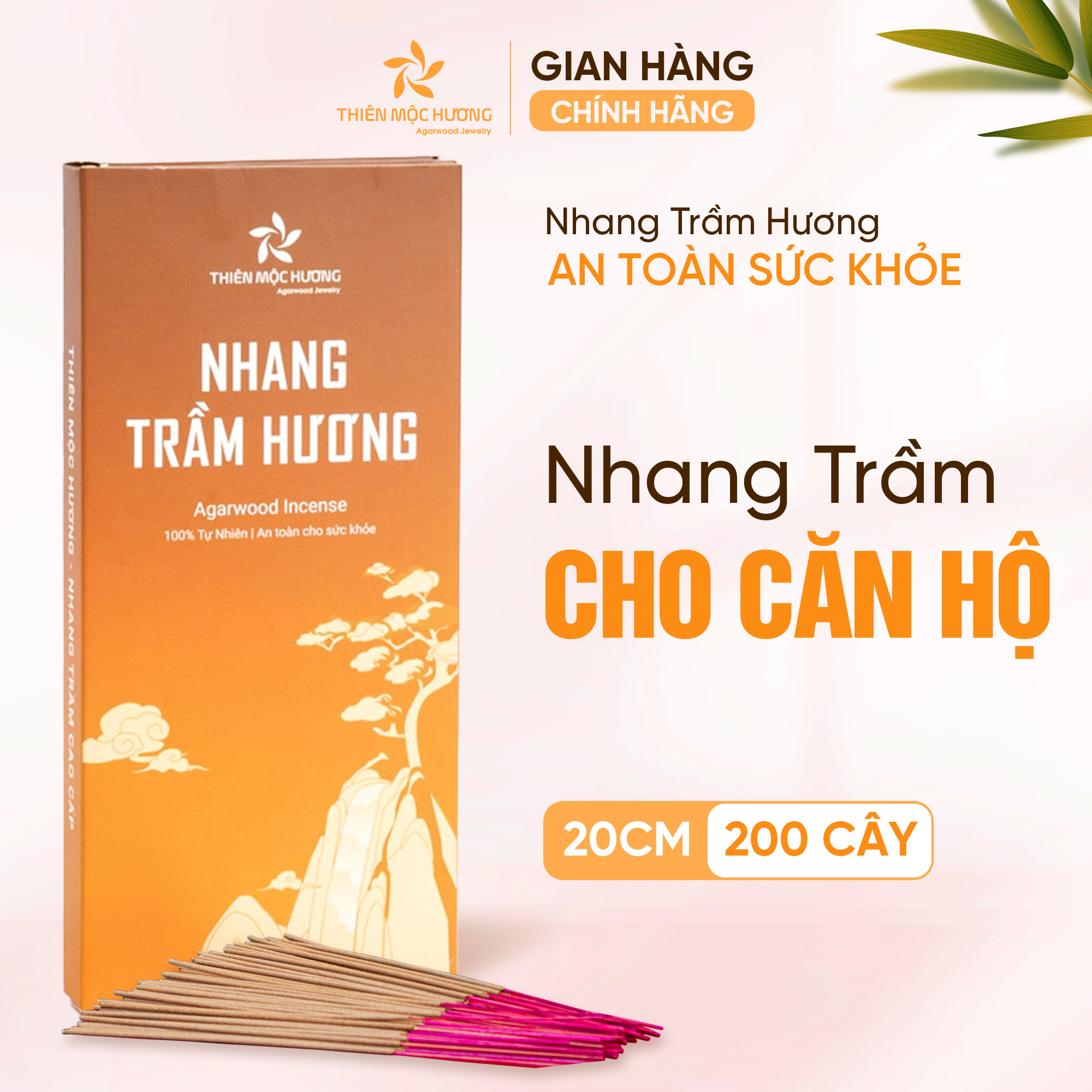 Nhang trầm hương THIÊN MỘC HƯƠNG thơm, ít khói, không hóa chất hộp tích trầm 8 năm 200 cây 20cm