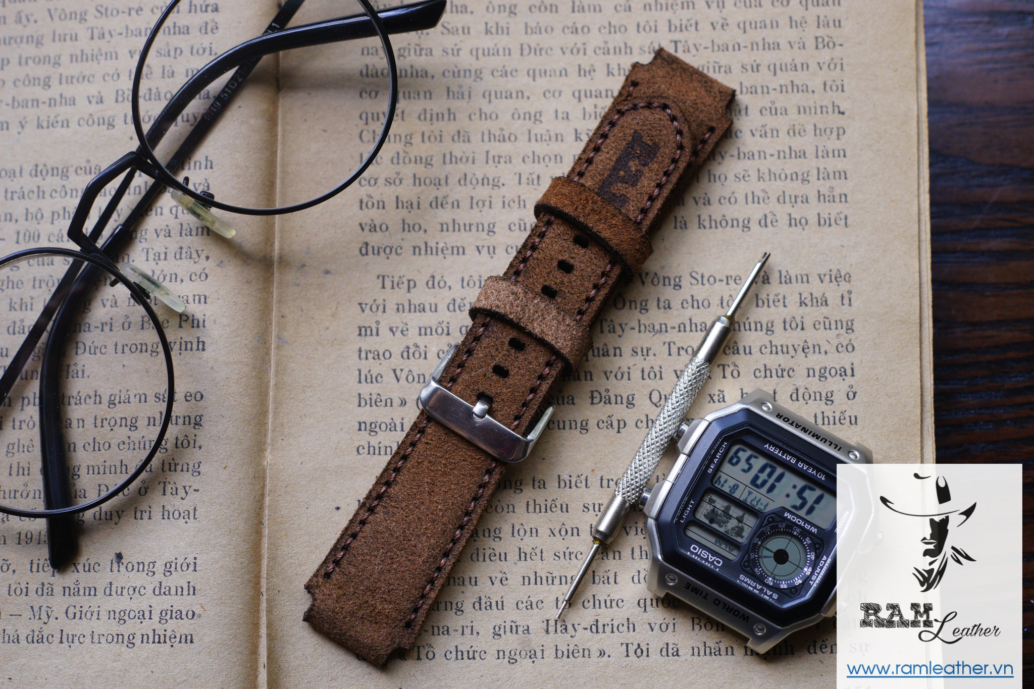 Dây Da Đồng Hồ Da Bò Bản Bền Đẹp RAM Leather Classic Ca.si.o AE 1200 / Sei.ko5 Chính Hãng RAM Leather
