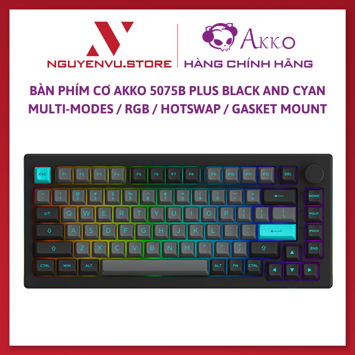 Bàn phím cơ AKKO 5075B Plus Black & Cyan Multi-modes RGB Hotswap Gasket