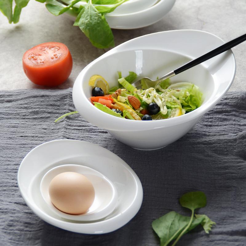 Màu Trắng Tinh Khiết Trái Cây Gốm Bát Salad Sáng Tạo Mũ Món Ăn Phương Tây Sâu Bát Bát Canh Kiểu Hàn Giản Lược Cỡ Đại Đồ Gia Dụng Nông Bát