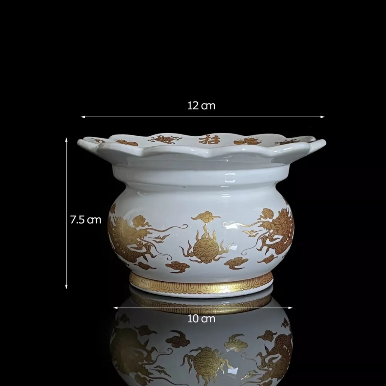 Bộ Đồ Thờ Cúng Sứ Trắng Hoa Văn Rồng Vàng