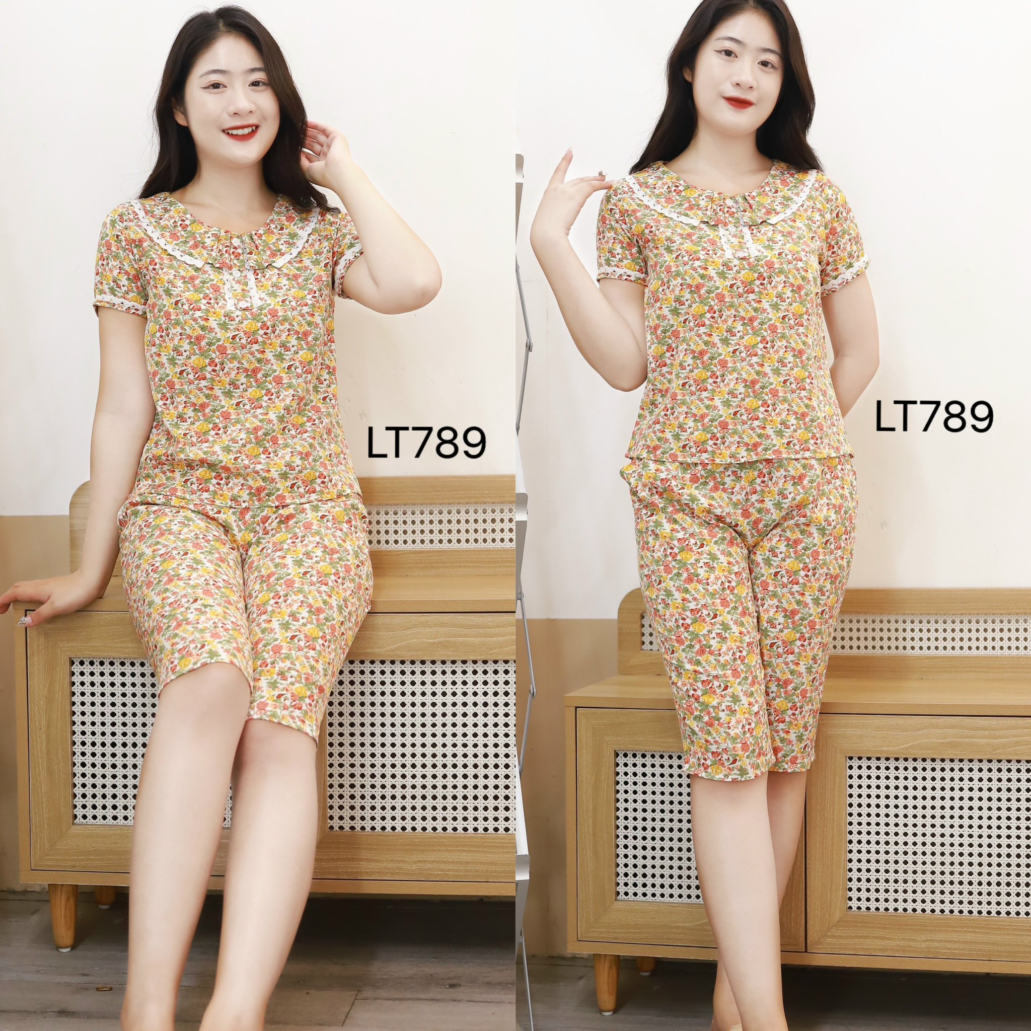 (BunnySky) Đồ bộ mặc nhà lửng lụa mềm mịn, quần áo nữ mẫu lửng mặc hè