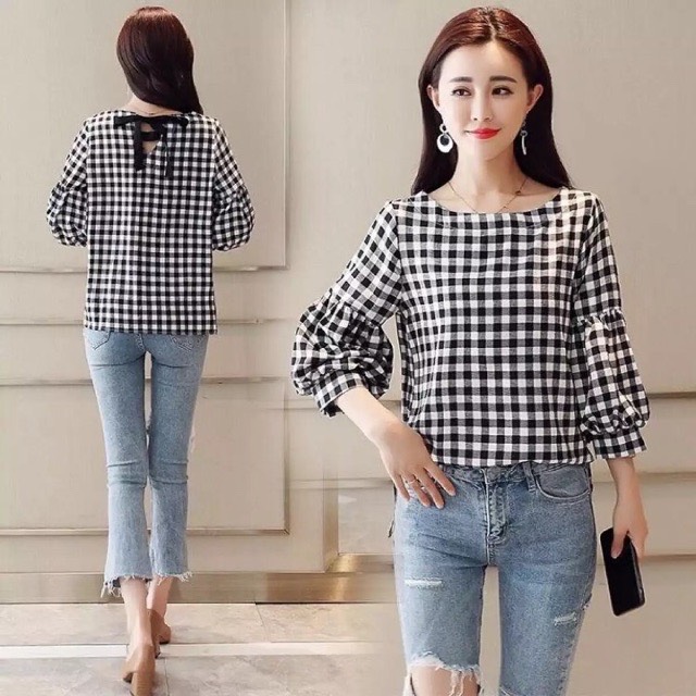 Áo Sọc Caro Tà Lệch Phong Cách