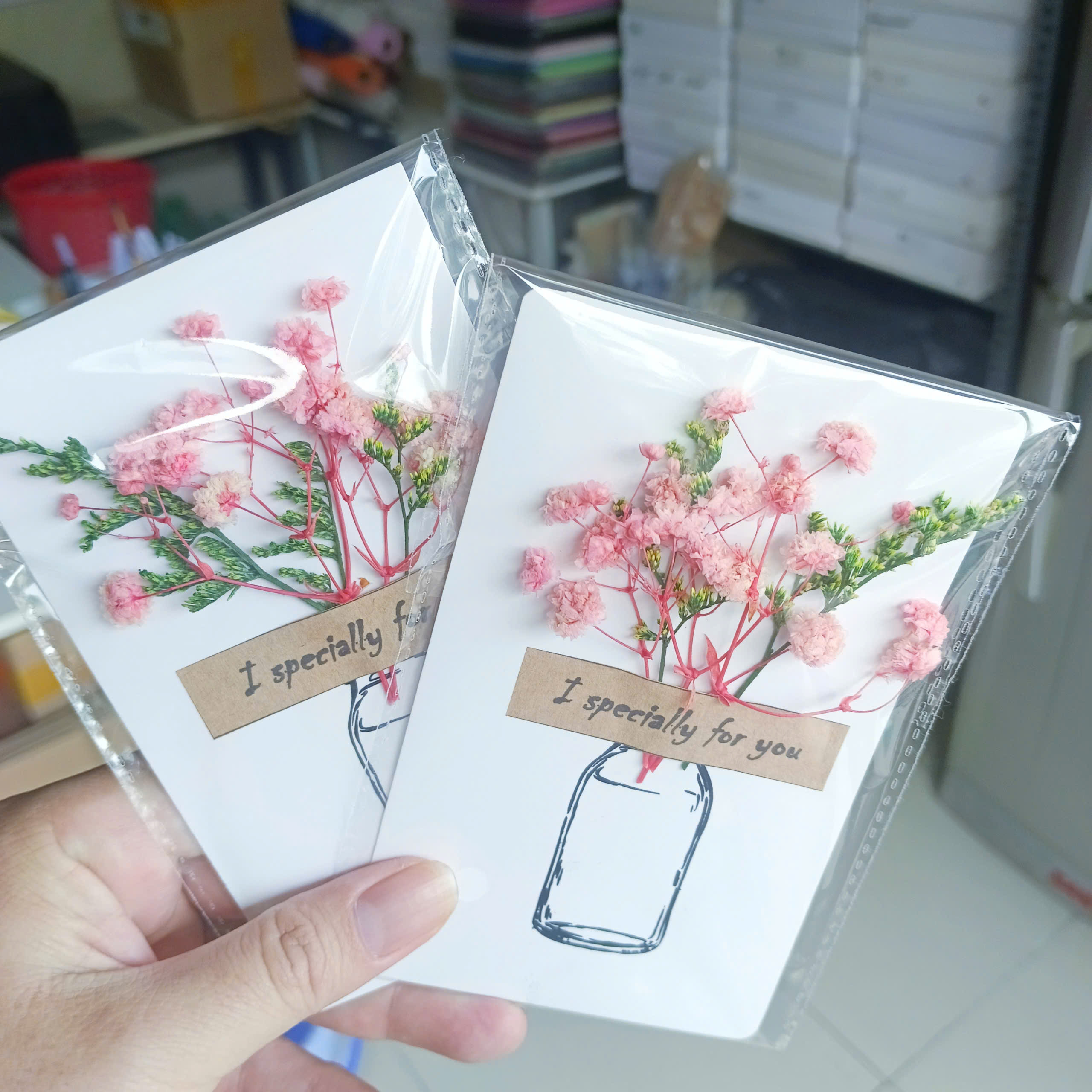 combo 5 thiệp hoa khô - hoa khô 100%, hàng thủ công, quà tặng, ngày lễ, lưu niệm