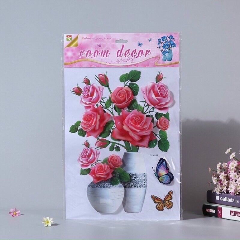 Tranh dán tường bình hoa 3D.