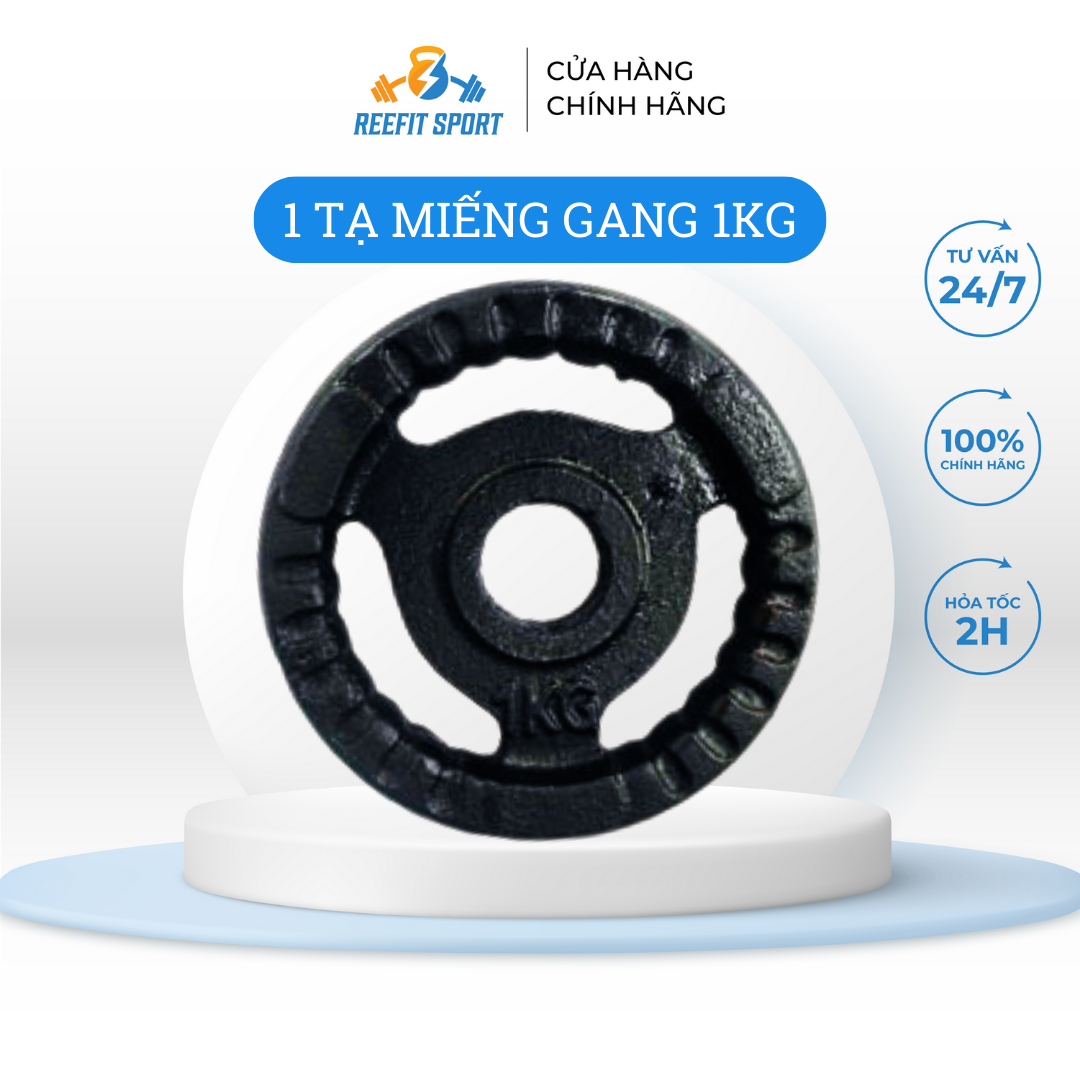 Tạ miếng tạ bánh gang 3 lỗ 1kg REEFIT (1 miếng)