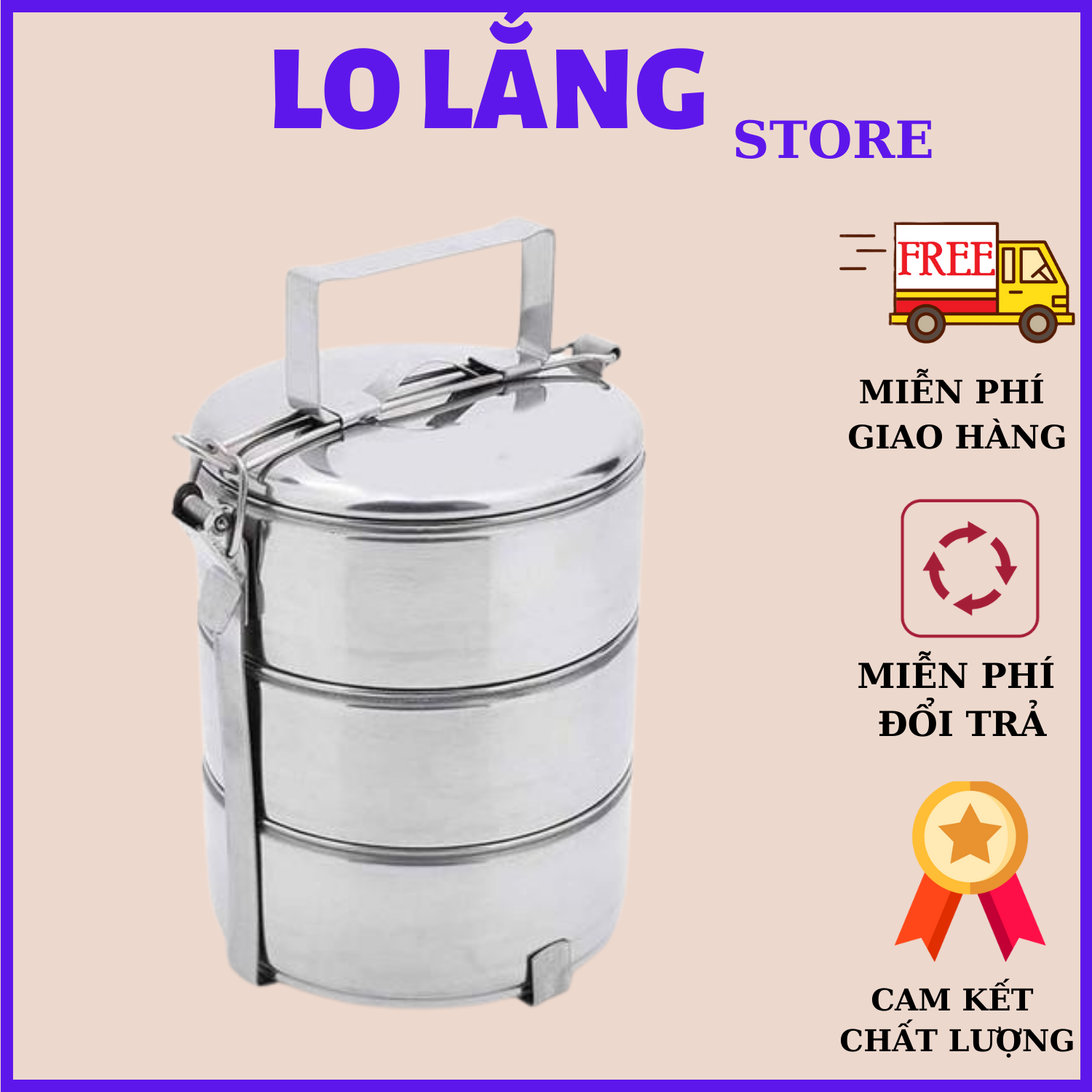 CA MEN HỘP ĐỰNG CƠM 3 TẦNG INOX SIZE 12X3 ngăn KHÔNG GỈ CAO CẤP DÙNG ĐƯỢC TRONG LÒ VI SÓNG